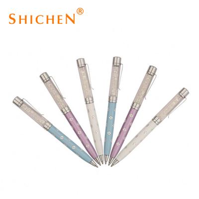 China Flower Engraving Outer Crystal Stylus Ball Pen Luxury Flower Engraving Outer Crystal Ball Pen For Gift Bling Crystal Pen for sale