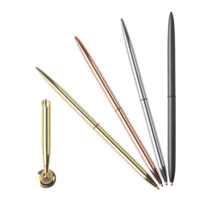 China Promotional Luxury Custom Pen New Logo Metal Pens Stand Desk Stand Slim Metal Pen Rose Gold for sale