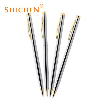 China office & School Pen Fashion produce slim body and silver colored with most popular promotional metal pen for sale