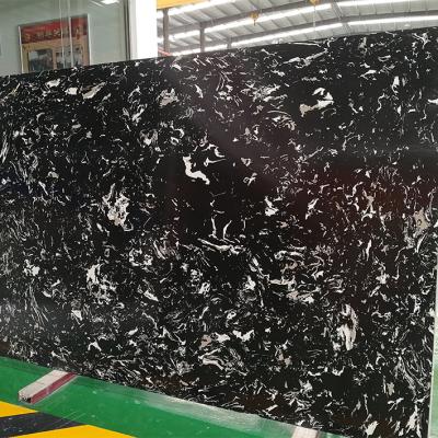 China Polished Black Artificial Synthetic Marble Slab Tiles Table Top Vanity Top Wall Tiles for sale