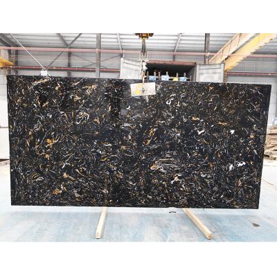 China Polished Artificial Black Marble Portoro Marble Italian Polished Slab Stone Panels for sale