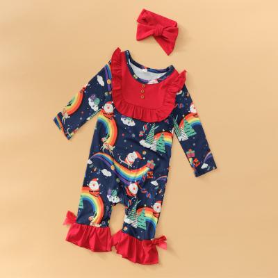 China High Quality Baby Gir Fashion 100% Cotton Christmas Romper Cute 100% Baby Romper With Bow for sale