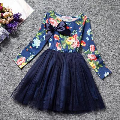 China Other Babies Floral Dress Solid Color High Quality Ribbons Pleated Dresses Outfits Long Sleeve Sportswear One Line for sale