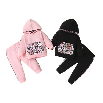 China Girls Breathable Leopard Kids Shirt Two Piece Tracksuits Long Sleeve Hooded Pants for sale