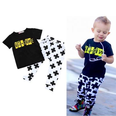 China Casual Fashion Letter Print Kids Clothes 2 Piece Top And Pants Boys Summer Boutique Clothing for sale