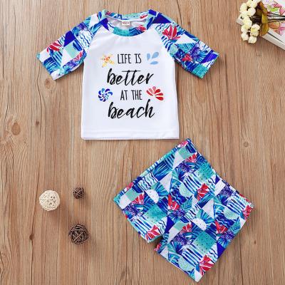 China Spandex/Polyester Toddler Kids Boys Swimwear Letter Tops +Short Beach Bathing Outfits Set Clothes 1 To 5 Years for sale