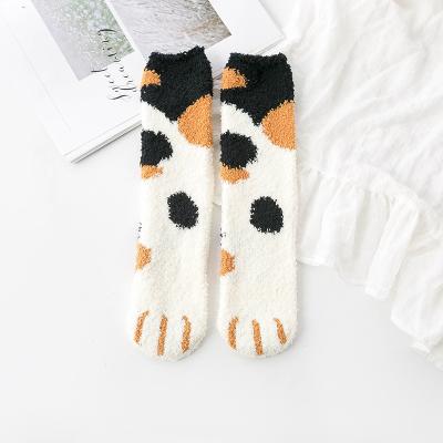 China Viable Girls Cute Cartoon Cat Claws Floor Socks Thick Coral Feece Sleep Sock For Winter for sale