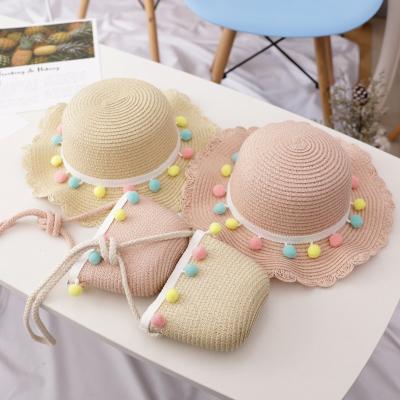 China Lovely Baby Character Summer Straw Hat and Bag Set for Kids Girls for sale