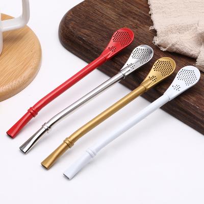 China Viable high quality bombilla tea drinking straw for bar accessories yerba mate straw strainer spoon/stainless steel straw spoon for sale