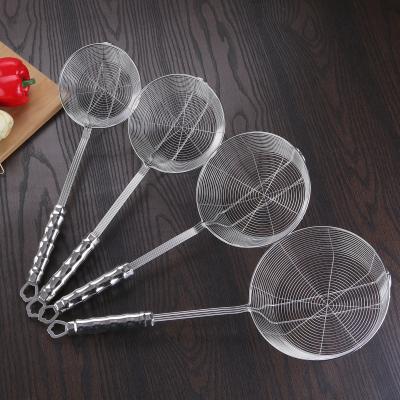 China New Style Stainless Steel Viable Strainer With Shape Handle SUS Bamboo Noodle Food Strainer Skimmer for sale