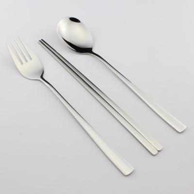 China Sustainable Korean Style Soup Spoon Fork Chopstick Metal Stainless Steel Cutlery Portable Reusable Wedding Set for sale