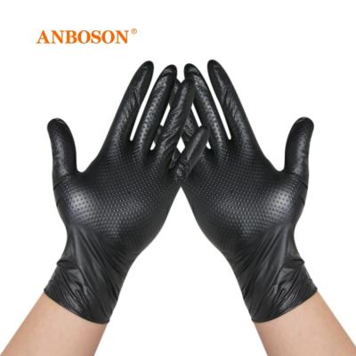 China Wholesale Industrial Diamond Dotted Duty Gloves Disposable Anboson Factory Examination Nitrile Free Black Gloves for sale