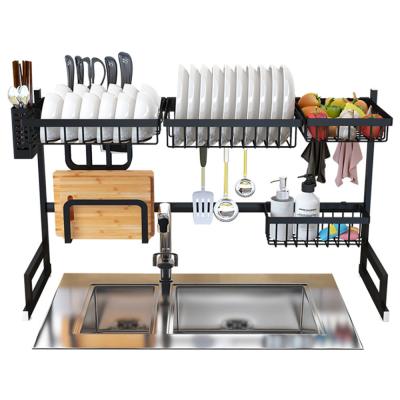 China New Style Multifunctional New Style Expandable 2 Tiers Stainless Steel Kitchen Dish Utensil Storage Over Sink Dish Drainer Sink Rack for sale