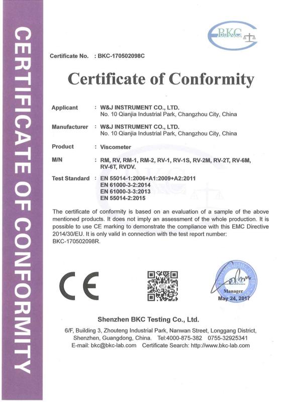 CE - Changzhou W&J Instrument Co., Ltd.