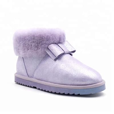 China Cute Cheap Women Flat Suede Cow Ankle Ladies Purple Snow Leather Winter Boots With Bow for sale