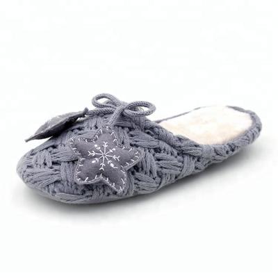 China Chunky Knit Women Mules Simple Knitting Single Use Soft Sherpa Fur Indoor Slippers for sale