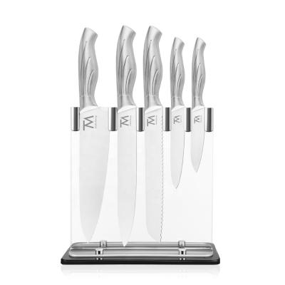 China 5Pcs Sustainable Professional Cooking Stainless Steel Meat Cutter Kitchen Knife Set With Block for sale