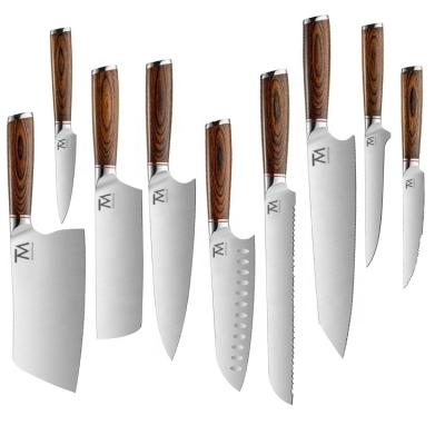 China Sustainable Luxury Professional Custom Knives Set 9 Pcs Chef Stainless Steel Kitchen Cooking Knife Set for sale