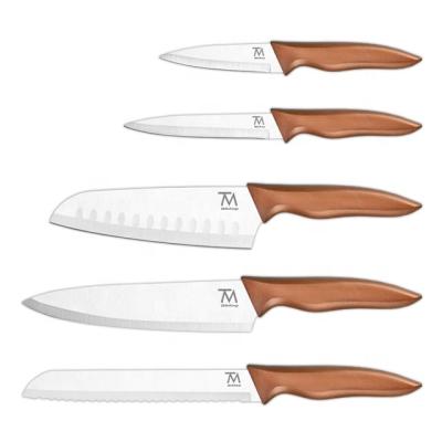 China Viable Stainless Steel 5Pcs Chef's Knife Set Professional Custom Kitchen Cooking Rose Gold Sharp Knives Set for sale