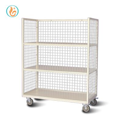 China Easy Movable Customized Three-Layer Cutting Piece Mesh Trolley For Garment Factory for sale