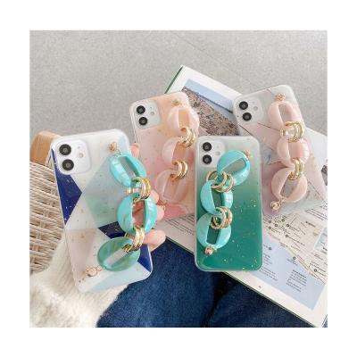 China High Quality Shockproof Anti Drop Jade Hand Chain Marble Phone 13 Case With Wristband Holder For iPhone 13 for sale