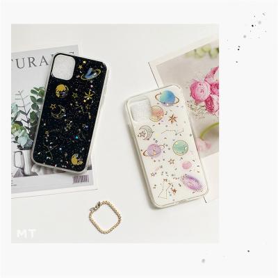 China Universe Shockproof Black Glossy Powder Color Printing Epoxy UV Stars Moon Phone Case For Girl for sale