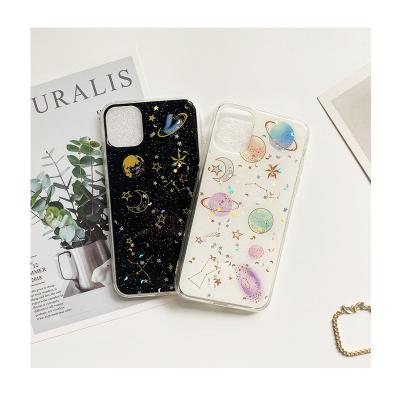 China Universe Shockproof Black Stars Moon Shiny UV Powder Color Printing Epoxy Custom Cell Phone Case For Iphone 13 Pro Max for sale