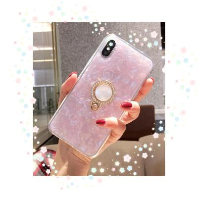 China Hot Sale Epoxy Rose Gold Pink Marble Phone Case Shockproof For Iphone Case With Finger Ring Holder for sale