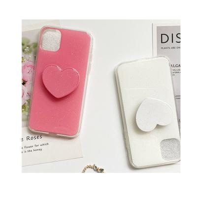 China Rose Gold Foil Heart Design Shockproof Back Epoxy Resin Phone Case With Stand Case For Iphone 13 for sale