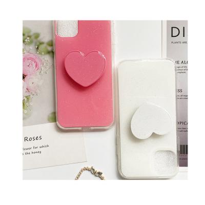 China Rose Gold Foil Heart Design Shockproof Epoxy Resin Heart Phone Case Back For Iphone 13 Case With Stand for sale