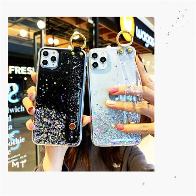 China Glitter Sparkle Shockproof Rope Strap Custom Epoxy Phone Case For Iphone 13 Xs Max Case With Wristband Lanyard for sale