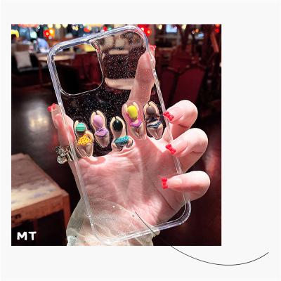 China Guangzhou Shockproof Pink Powder People Transparent Epoxy Acrylic Swimming Cell Phone Girly Snap Case for sale