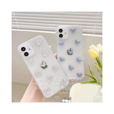 China Transparent Epoxy Acrylic Blue Glitter Butterfly Phone Case Shockproof For Iphone 13 12 11 Pro Max X Xs Xr for sale