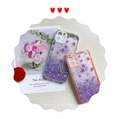 China Glitter Shockproof Translucent Epoxy Drop Resistant Scratch Proof Phone Case For iphone13 Case With Butterfly for sale