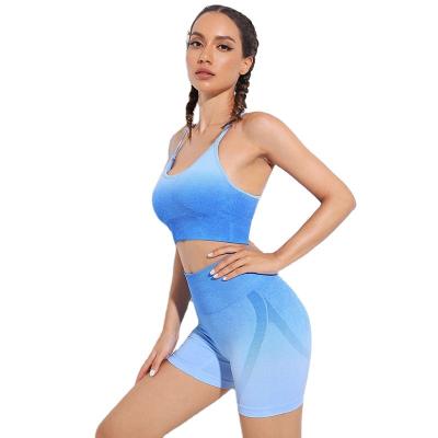 China Breathable Yoga Suit Solid Color Gym Fitness Running Fashion Set Seamless Short Leggings Yoga Vest for sale