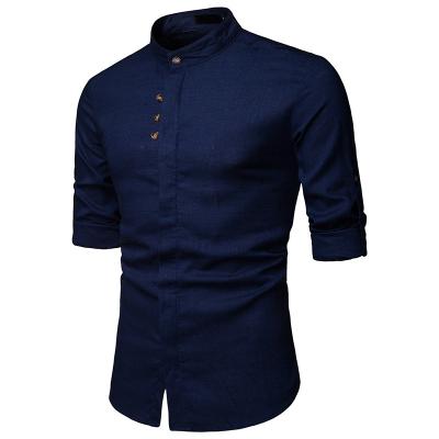 China OEM Custom Anti-pilling Mens Casual Shirt Long Sleeve Plain Mens Cotton Linen Shirts for sale