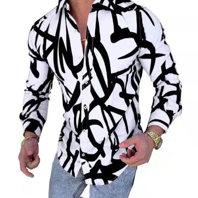 China 2022 new style men's casual anti-pilling 3D printing personality lapel shirts men's long sleeve clothing for sale