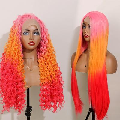 China Wholesale Silky Straight Curly Ombre Hair Synthetic Wigs With Natural Hairline Lace Front Red Colored Kinky Body Wave Heat Resistant Wig for sale