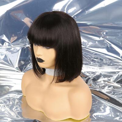 China Natual Color Brazilian Virgin Straight Human Hair Bob Wig Lace Front Human Hair Bob Lace Wig With Bangs With Baby Hair For Pretty Girl for sale