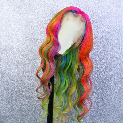 China Water Wave Customized Colorful Rainbow Color Virgin Human Hair Wig Brazilian Lace Front Wig With Baby Hair Unique Girl Beautiful for sale