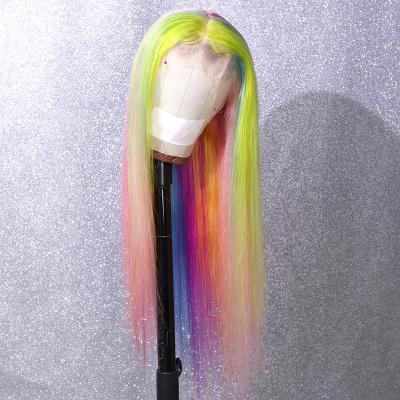 China Rainbow Straight Hair Customized Brazilian Human Hair Front Wig 100% Remy Virgin Hair Colorful Lace Front Wig For Women for sale