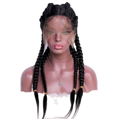 China Silky Straight Wave Synthetic Four Strand Braided Lace Front Human Hair Wigs Wholesale Black Synthetic Braiding Lace Frontal Wig for sale