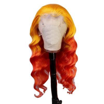 China Body Wave Ombre Red Orange Color Lace Front Human Hair Wig Long Body Wave Lace Front Wigs Glueless Pre Plucked 100% For Women for sale