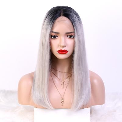 China Popular Short Straight Ombre Gray Synthetic Bob Lace Wig Ombre Wigs Lace Front Best Density High Quality Wig For Pretty Girl for sale