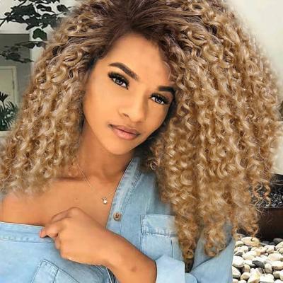 China High Density Kinky Curly Ombre Brown Kinky Curly Synthetic Lace Front Wig Halloween High Quality Cinch Queen Wig For Women for sale