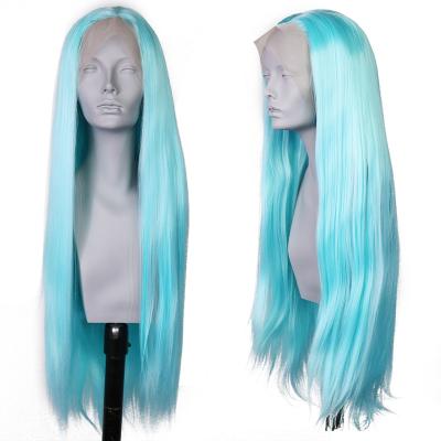 China Wholesale Synthetic Lace Front Blue Wig Luxury Synthetic Silky Straight Wave Beautiful Colors Wig For Women for sale