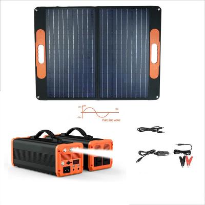 China TV and Lights House Complete Set Camping Lithium 110v 220v 300w Power Station Portable Generator with Folding Solar Panel 60W 100W for sale