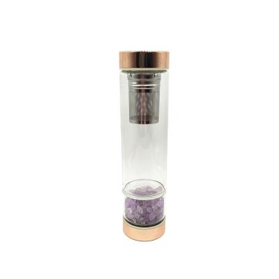 China China wholesale natural rose quartz tumbled tea stone filter glass rose gold crystal water bottle for sale