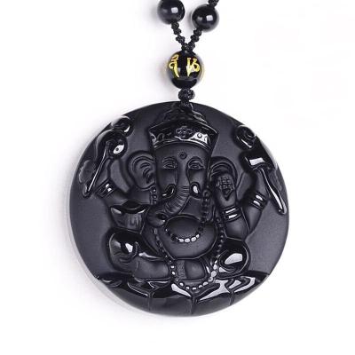 China Women's Jewelry Thailand Geneisha Obsidian Stone Black CLASSIC Natural Obsidian Elephant Pendant Necklace Men's Jewelry HYSD19 for sale