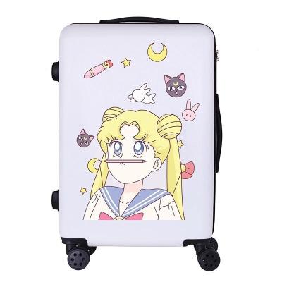 China Compartment bag with stip 16Inch 18Inch elastic cross cartoon printing ABS UV travel trolley kids luggage personalized kids luggage bag for sale